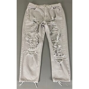 American Eagle Mom Jeans Plus Size 18 Beige Distressed Light Wash Denim‎